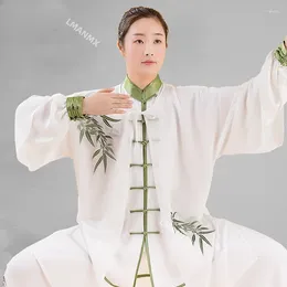 Vêtements ethniques 2pcs chinois triditionnel Tai Chi Set Wushu Kungfu vêtements de pratique classique performance boucle de broderie de prune de bambou