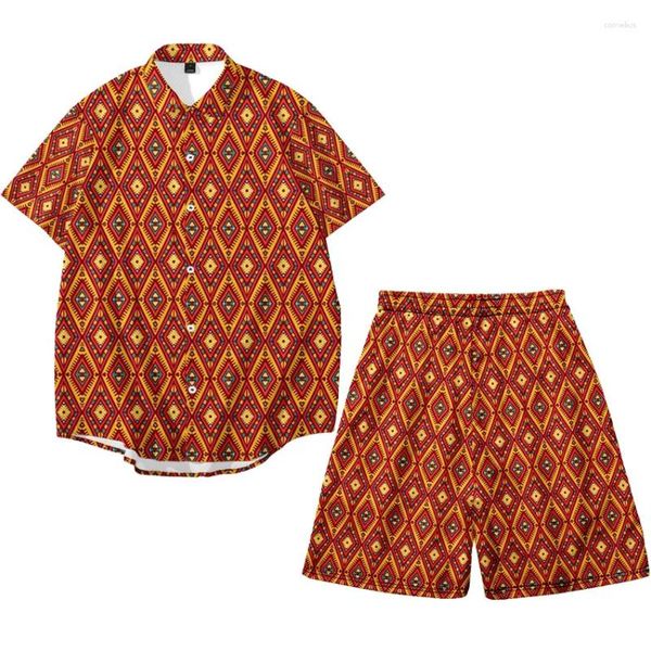 Vêtements ethniques 2pcs Dashiki Vêtements africains pour homme Summer Chemise à manches courtes Hommes T-shirt Lâche Casual Beachwear Pantalon d'impression Kanga