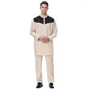 Vêtements ethniques 2pcs Islamic Men à manches longues Tops pantalon Set Saudi Arabe tenue musulman thobe jubba thoub Abaya Kaftan Abayas Robe Caftan