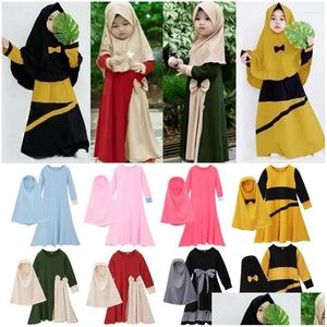 Ropa étnica 2 unids niños niñas abaya ramadán musulmán oración ropa hijab maxi vestido conjunto jilbab islámico niños vestidos kafan robe d dh3fs