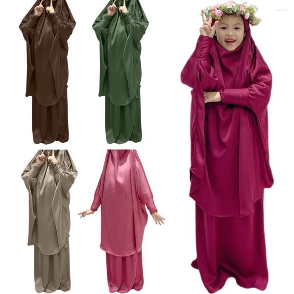 Vêtements ethniques 2pcs enfants musulmans filles khimar jupe ensemble vêtement de prière islamique niqab burqa saoudien arabe enfant robe hijab robe abaya