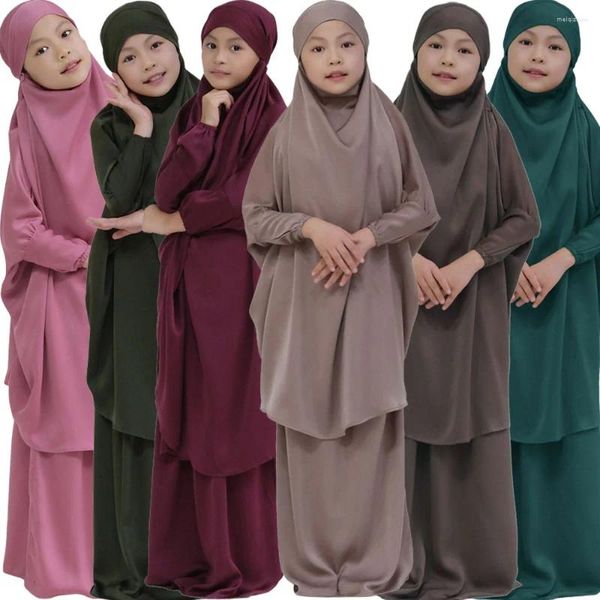 Vêtements ethniques 2pcs musulman enfants filles overhead hijab robe abaya ensemble islamique enfant ramadan prière burka arabe khimar foulard jupe niqab