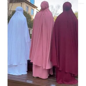 Vêtements ethniques 2PCS Femmes Musulmanes À Capuche Khimar Jilbab Prière Islamique Vêtement Overhead Tops Jupe Ensemble Hijab Abaya Kaftan Niqab Robe Ramadan