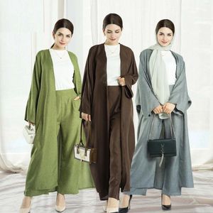 Etnische Kleding 2 STKS Moslim Vrouwen Kimono Vest Abaya Wijde Pijpen Broek Outfits Ramadan Kaftan Jurk Dubai Turkije Gewaad Toga Eid Islam