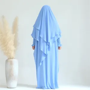 Etnische Kleding 2 Stuks Moslim Vrouwen Twee Laag Hijab Maxi Jurk Set Islamitische Dubai Turkije Abaya Kaftan Eid Ramadan Overhead boerka Khimar