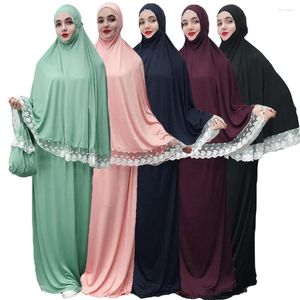 Vêtements ethniques 2PCS Ramadan Musulman Solide Couleur Week-end Prière Abaya Robe Islam Hijab Dentelle Patchwork Dressing Culte Service Émirats Arabes Unis Oman