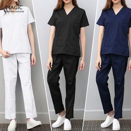 Vêtements ethniques 2pcs Scrubs Set Spa Uniformes Travailleurs de la santé Uniforme Vêtements Esthéticienne Vêtements de travail Scrubs Tops Pantalons Unisexe Femmes Hommes Workwear 230613