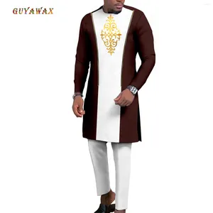 Vêtements ethniques 2PCS Set Dashiki Bzain Rich tenues de longueur longue pour le mariage Africain Suit African Men Embroides Veste et pantalon formels