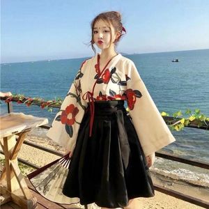 Vêtements ethniques 2pcs Set Femme Kimono Style japonais Impression florale vintage Girl Oriental Hanbok Costume d'amour Haori Yukata Robe de mariée asiatique