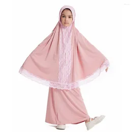 Ropa étnica 2 unids tradicional musulmán niños niñas khimar falda conjunto islam oración ropa niqab burqa árabe niño vestido hijab bata abaya