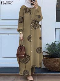 Etnische kleding 2PCS Dames shirt met lange mouwen Broeksets ZANZEA Vintage bloemenprint Moslim Casual losse Dubai Turkije Abaya Broekpakken