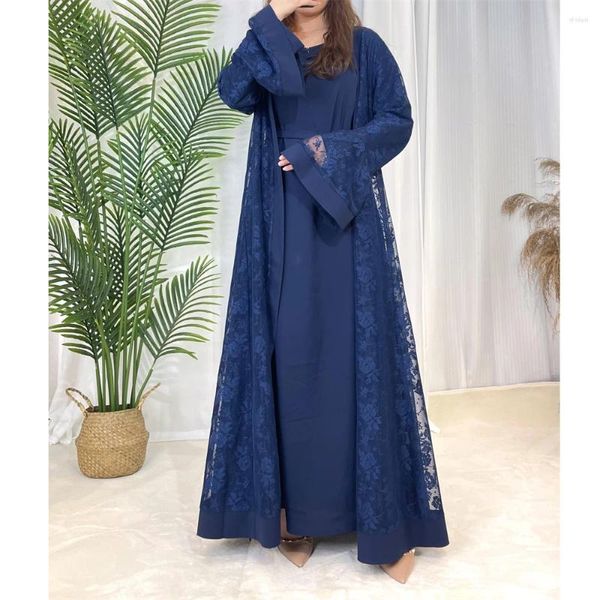 Vêtements ethniques 2pcs Femmes musulmans Ramadan Kimono Cardigan Maxi Robe Set Eid Briderie Party Robe Dubai Kaftan Turkey Robe Islamic