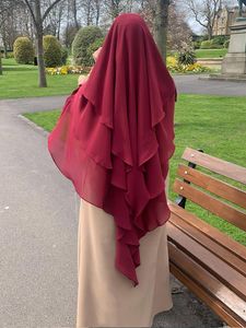 Vêtements ethniques 3 couches longues Khimar Ramdan Eid Musulman Hijab Foulard Femmes One Piece Jilbab Jubha Islamique Overhead Hijabs Prière Vêtement