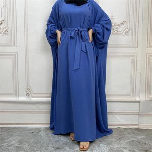 Vêtements ethniques 3 pièces correspondant ensembles musulmans robe de dinde Eid Abayas pour femmes Dubaï arabe Islam tenue ouverte Abaya Kimono Wrap jupe avant