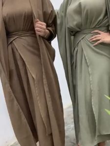 Vêtements ethniques 3 pièces correspondant ensemble femmes musulman linge dubaï arabe tenue modeste kimono ouvert abaya maxi robe jupe cravate jupe ramadan eid fête 230131
