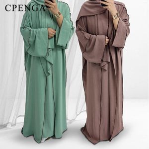 Vêtements ethniques 3 pièces robe modeste musulmane pour femmes arabes plaine hijab abaya ramadan islamique dinde robes à manches longues avec intérieur