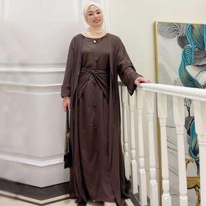 Etnische Kleding 3 Stuks Pakken Kaftan Abaya Modest Dubai Turkije Islam Arabische Moslim Sets Robe Longue Open Kimono Ensemble Femme Musulmane