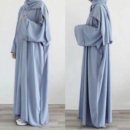 Vêtements ethniques 3pcs Dubaï Turquie Kimono Cardigan Maxi Robe Hijab Scarpe musulmane tenue Eid Ramadan Islamic Abaya Kaftan Prayer