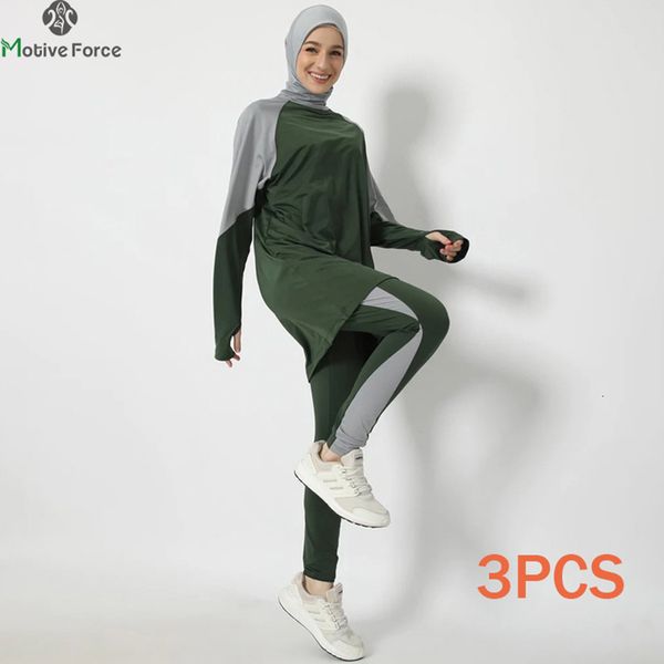 Vêtements ethniques 3pcs musulman modeste sport wear ensembles pour femmes hijab islamique femme chemisier mode manches longues hauts vêtements décontractés pantalons 230131