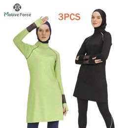 Etnische kleding 3 -stks moslim sportkledingsets voor vrouw hijab islamitische mode dames bescheiden lange mouw tops broek sport top sportkleding 230131