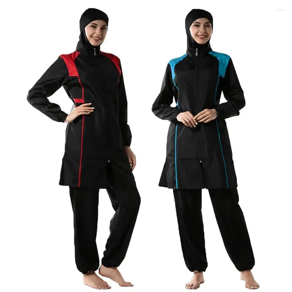 Vêtements ethniques 3pcs femmes musulmanes à manches longues maillot de bain modeste burkini islamique maillot de bain maillot de bain arabe fermeture éclair plage nager