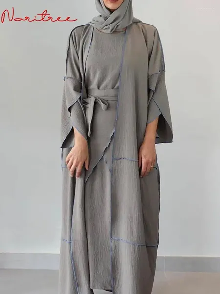 Vêtements ethniques 3 pièces Djellaba Ensembles Robe musulmane 3 pièces Costumes élégants longs islamiques Abayas femmes vêtements modestes EID WY149