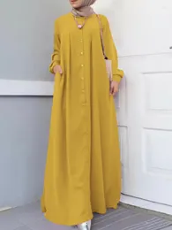 Ropa étnica 5xl Muslim Long Dress Botones de manga de mujeres Sundress Vintage Hijab de talla grande Tente de caftán islámica