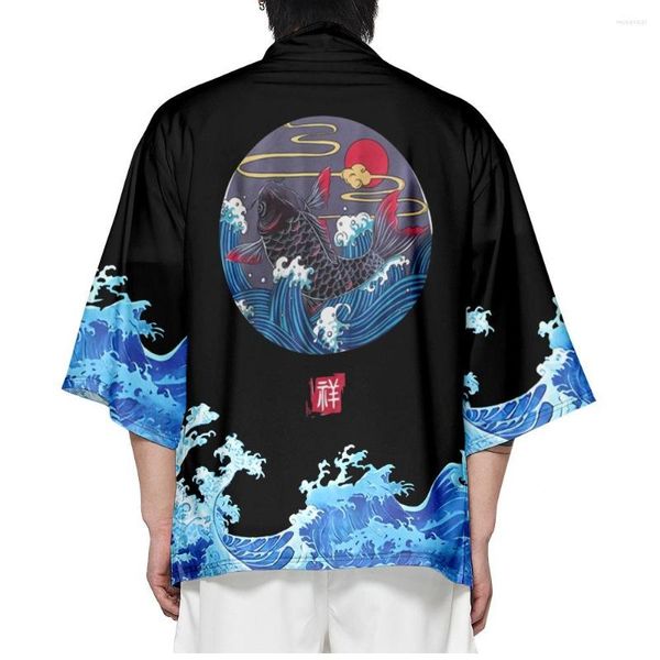 Ropa étnica 6XL 5XL 4XL Onda de gran tamaño Kimono tradicional Moda Hombres Mujeres Cardigan Samurai Black Tops Summer Beach Yukata Japonés