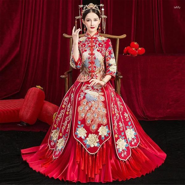 Vêtements ethniques 6XL broderie paon phénix chinois couple traditionnel costume de mariage cheongsam mariée élégante vintage qipao robe toast