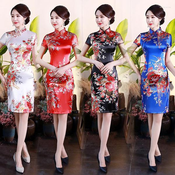 Ropa étnica 6XL Flor Mujeres Corto Delgado Cheongsam Sexy High Split Vestido tradicional chino Rayon Qipao Vestidos Robe Vestidos formales