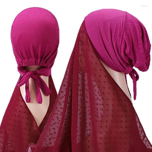 Ropa étnica 70 175 cm Europa y los Estados Unidos Sombrero ajustable Malasia Bufanda Musulmana Perla Gasa Poliéster Hijab Set