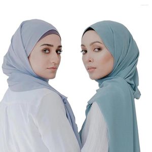 Ropa étnica 70 175 cm Mujeres Gasa Hijab Bufanda Musulmana Sólida Envoltura Pañuelo Malasia Burbuja Bufandas Velo Musulmane Femme Longue Chales