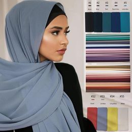 Vêtements ethniques 70 180C USLI Mousseline de soie Hijab Châles Écharpe Woen Solid Color Head Wraps Hijabs Foulards Dames Foulard Feil Veil