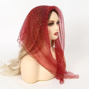 Vêtements ethniques 80 80cm Foulard Femme Fashion Bufandas Femmes Muslim Hijab Sequin Lace Veil Tulle Scarf Châle transpare