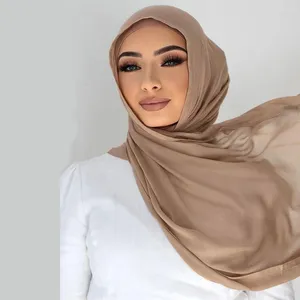 Ropa étnica 85 185 cm Viscosa Hijab Bufanda Mujeres Llanura Lino Mantones Musulmanes Moda Damas Pañuelos Luz Rayón Headwraps Islámico
