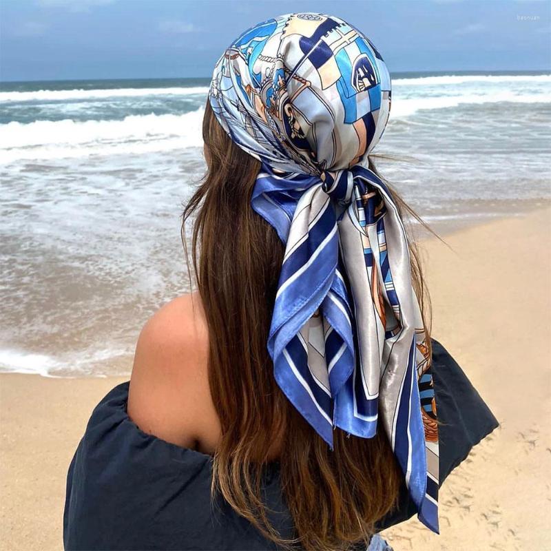 Roupas étnicas 90 90 cm de lenço de seda Scands Scarftop Headwraps for Women Vintage Four Seasons Helve Scarve Hijab Fouard Luxury Bandana Femme
