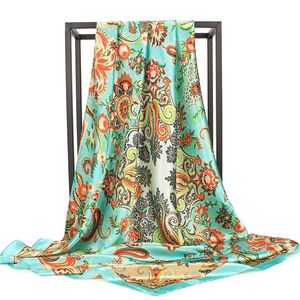 Ropa étnica 90 * 90 cm Estilo Mujeres Mancha Bufanda de seda Paisley Totem Cuadrado Cabeza Bufandas Musulmán Imprimir Hijab Bandana Mantón Silenciador Foulard