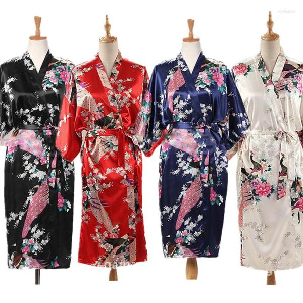 Ropa étnica 9 colores satén estilo japonés Kimono mujeres Yukata vestido tradicional pavo real fino para adultos pijamas sueltos