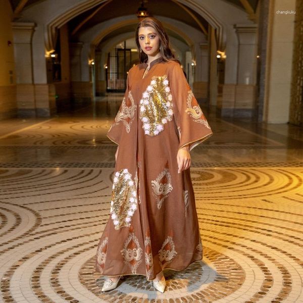 Ropa étnica AB162 Vestido de noche de lentejuelas Medio Oriente Falda Musulmana Vestidos Arabes Dubai y Turcos Caftan Marocain de Mariage