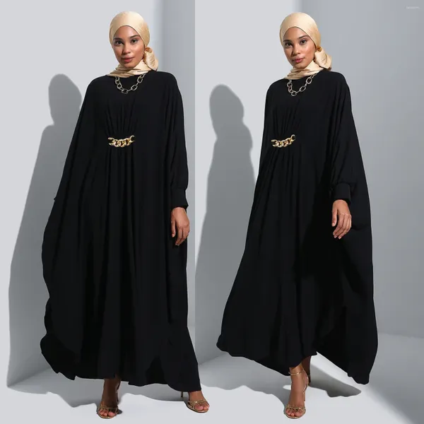 Ropa étnica Abaya Árabe Dubai Vestido musulmán Vestido largo Vestido de mujer Cadena de oro Decoración tridimensional Murciélago Dormir Falda suelta