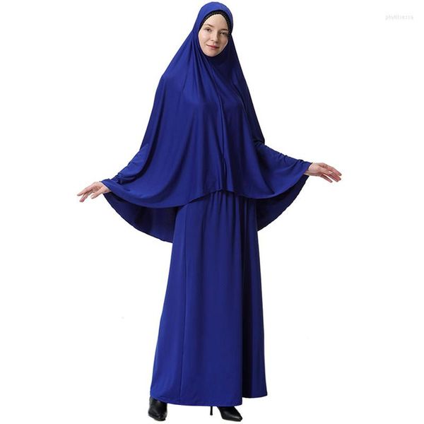 Ropa étnica Abaya Arabia Hijab Falda Conjunto Mujeres musulmanas Monocromo Capucha Dos piezas Islámica Ramadán Mezquita Oración Vestido largo