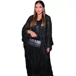 Ropa étnica Vestido Abaya para mujeres musulmanas Kaftan Dubai Lujo Tela brillante Manga de murciélago Noche Modesto Conjuntos de 2 piezas