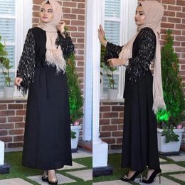 Vêtements ethniques Abaya Robe Satin Noir Plus Taille Femme Musulmane Manches Longues Mode Paillettes Robe Lâche Islamique