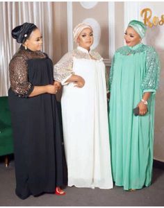 Ropa étnica Abaya Dubai Diseño africano Lentejuelas Manga de tres cuartos Costura Vestido grande Robe Muslim Ladies Party Marroquí