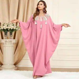 Vêtements ethniques Abaya Dubai Robes de soirée Mode Rose Bat Manches Robe Robe Robes Turquie Musulman Femmes Maxi Africain Kaftan Dashiki