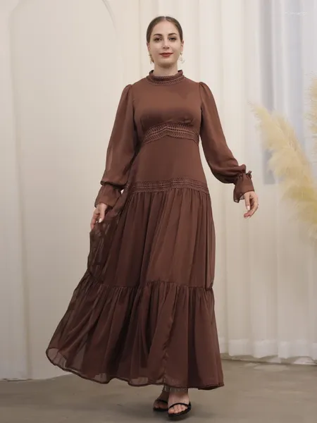 Vêtements ethniques Abaya Dubai Lace en mousseline de mousseline plissée Longue robe longue Abayas pour femmes Luxury Kaftan Robe élégant africain islamique