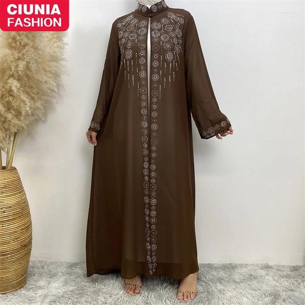 Vêtements ethniques Abaya Dubaï Luxe Perceuse Manches longues Robes formelles pour femmes musulmanes Été Mousseline Hijab Turquie Modesty Robe Kimono