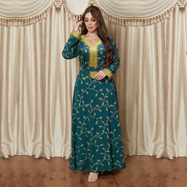 Vêtements ethniques Abaya Dubai Robe musulmane Arabe Mode Paillettes Broderie Or Dentelle Robe Brodée Turquie Islam 500188