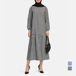 Ethnische Kleidung Abaya Dubai Muslimische Kleider Mode Einfache Plaids Langarm Eid Ramadan Kaftan Islam Kimono Frauen Maxi Robe Vestidos 2023