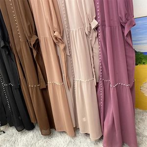 Ropa étnica abaya dubai musulmán de moda femenina vestida de cárdigan de la red árabe moo moo chiffon elegante túnica de temperamento